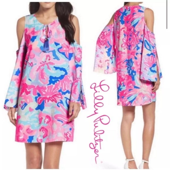 Lily Pulitzer Benicia In Playa Hermosa Tunic Dress Cold Shoulder Size S Resort - Picture 4 of 12